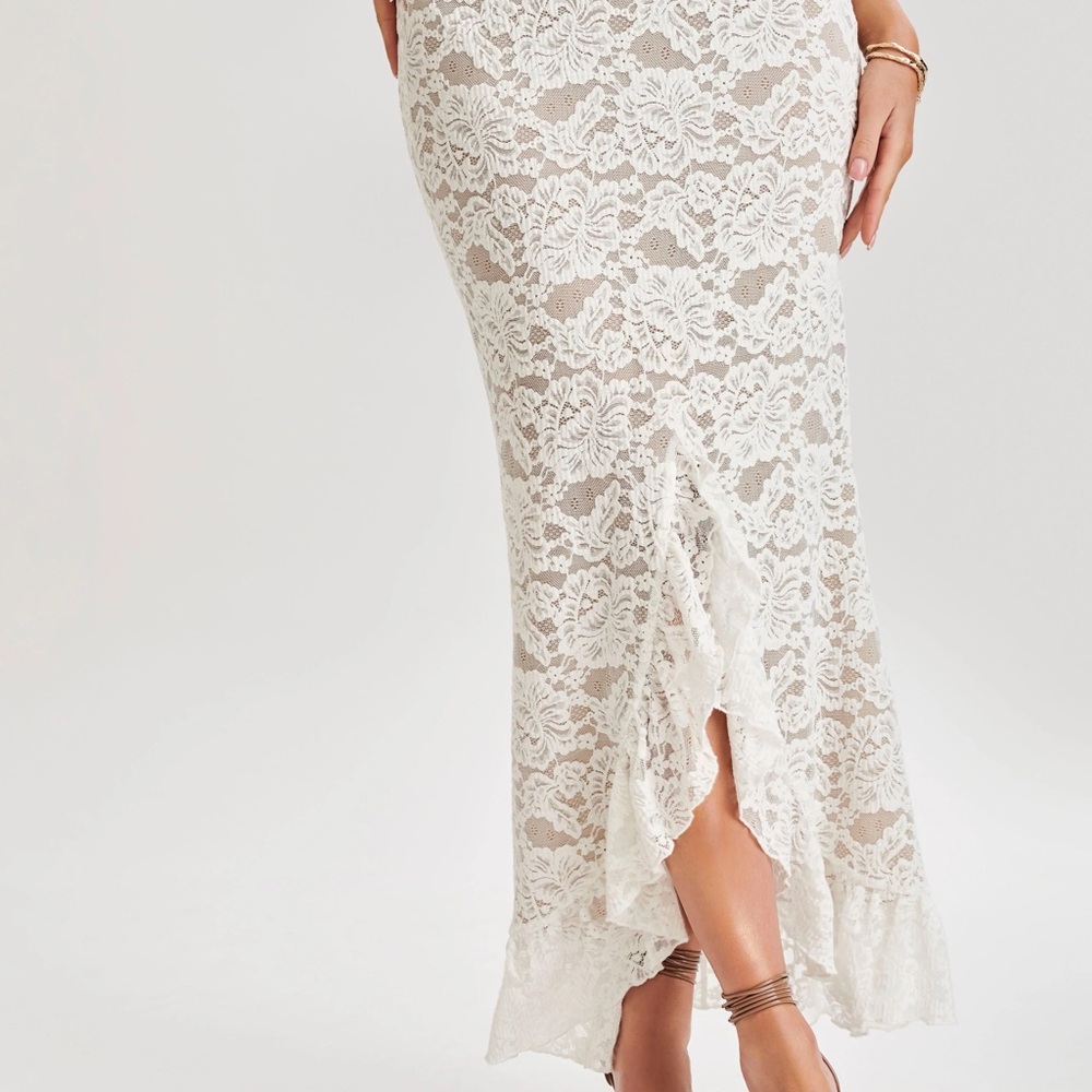 Meshki Cream Maxi Skirt with Slit